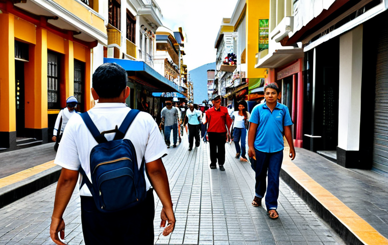 Safe City Scene**
"A fully clothed tourist in Venezuela, looking alert and aware, walking on a busy city street during daylight. Modest clothing, carrying a secure bag close to their body. Background includes local shops and other pedestrians. Safe for work. Appropriate content. Professional photography. Perfect anatomy. Correct proportions. Family-friendly. High quality. Well-formed hands. Natural pose. Focus on safety and awareness."
**